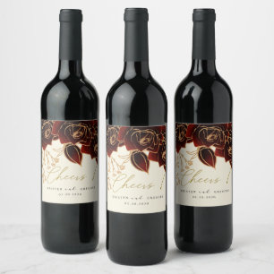 Aquarellfarben Rose Gold Burgundy Cheers Wedding Weinetikett