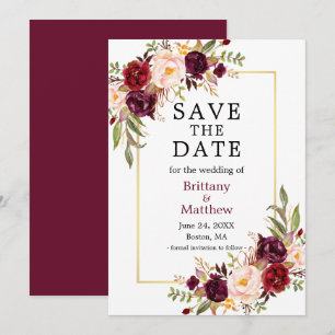 Aquarellfarben Rose Gold Frame Burgundy Save the D Date