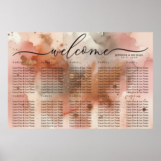 Aquarellfarben Rose Goldene Feier Willkommenssitze Poster (Vorne)