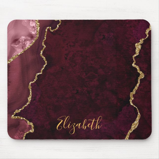 Aquarellfarben Rose Goldmarmor Agate Geode Mousepad (Vorne)