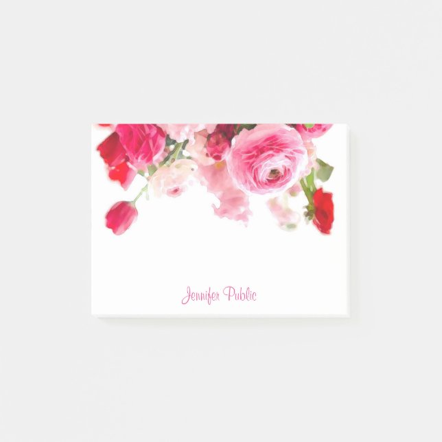 Aquarellfarben Rose Handgeschriebene Skriptnamen F Post-it Klebezettel (Vorderseite)