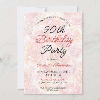 Aquarellfarben Rose Hintergrund 90. Geburtstag Einladung