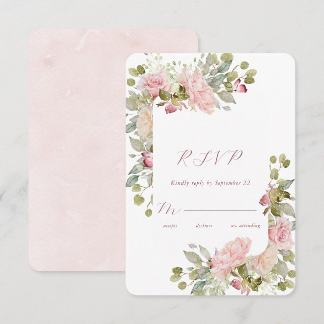 Aquarellfarben-Rose mit RSVP-Karte RSVP Karte (Vorne/Hinten)