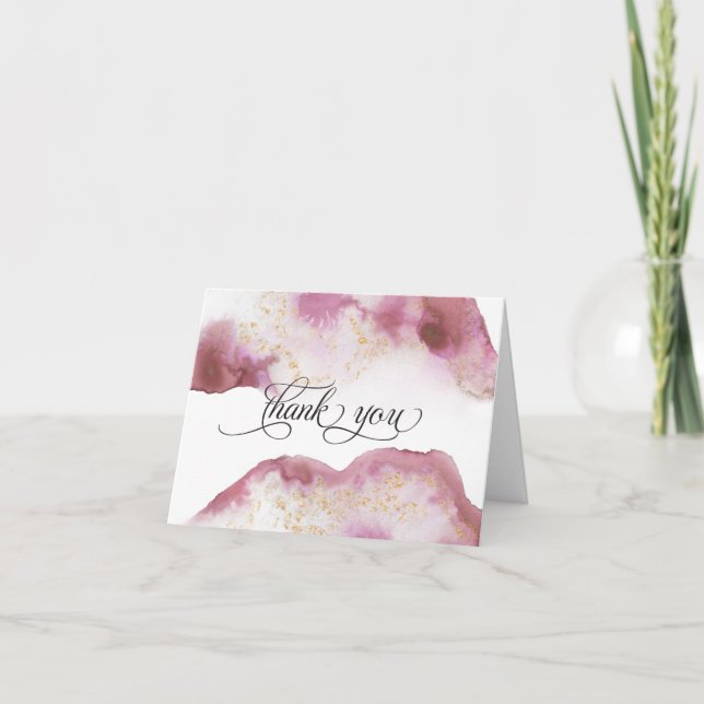 Aquarellfarben Rose Quartz Gold Geode Barefoot™ Dankeskarte (Vorderseite)