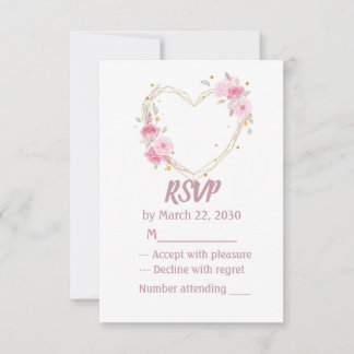 Aquarellfarben Rose Rosa Blumenzwiebelherz Hochzei RSVP Karte