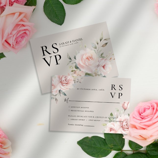 Aquarellfarben Rose Rosa Hochzeit RSVP Karte (Von Creator hochgeladen)