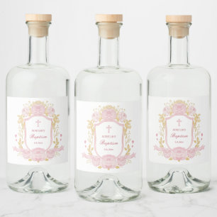 Aquarellfarben Rose Wappen Taufe Liquor Labels Alkoholflaschenetikett