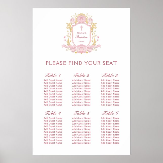 Aquarellfarben Rose Wappen Taufe Seekarte Poster (Vorne)