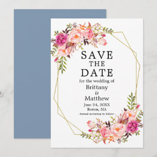 Aquarellfarben Rosen Geo Frame dumm Blau Save The Date