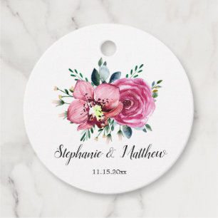 Aquarellfarben Rosen Orchideen Foliage Hochzeit Geschenkanhänger