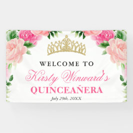 Aquarellfarben Rosen Willkommen Quinceanera Banner