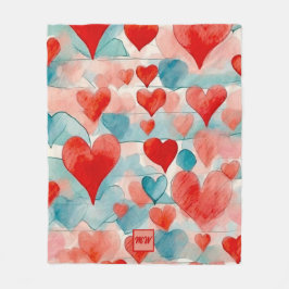 Aquarellfarben, rot, blau, weich, rosa Herzen mono Fleecedecke