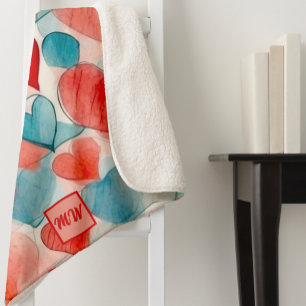 Aquarellfarben, rot, blau, weich, rosa Herzen mono Sherpadecke