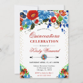 Aquarellfarben Rot und Blüten Quinceanera Einladung