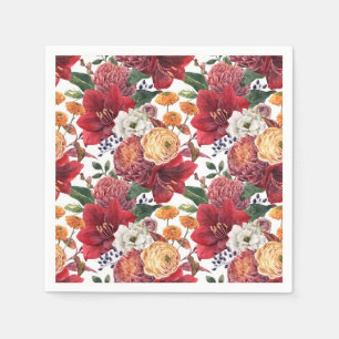 Aquarellfarben Rote Amaryllis und Chrysanthema Flo Serviette