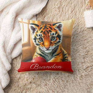Aquarellfarben Rote Kinder Name Tiger Cube Kissen
