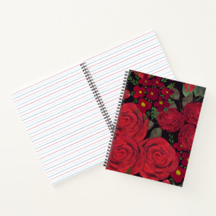 Aquarellfarben-rote Rosen auf schwarz, Notizbuch