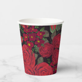 Aquarellfarben-rote Rosen auf schwarz, Pappbecher