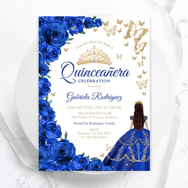 Aquarellfarben Royal Blauer Rose Quinceanera Einladung (Von Creator hochgeladen)