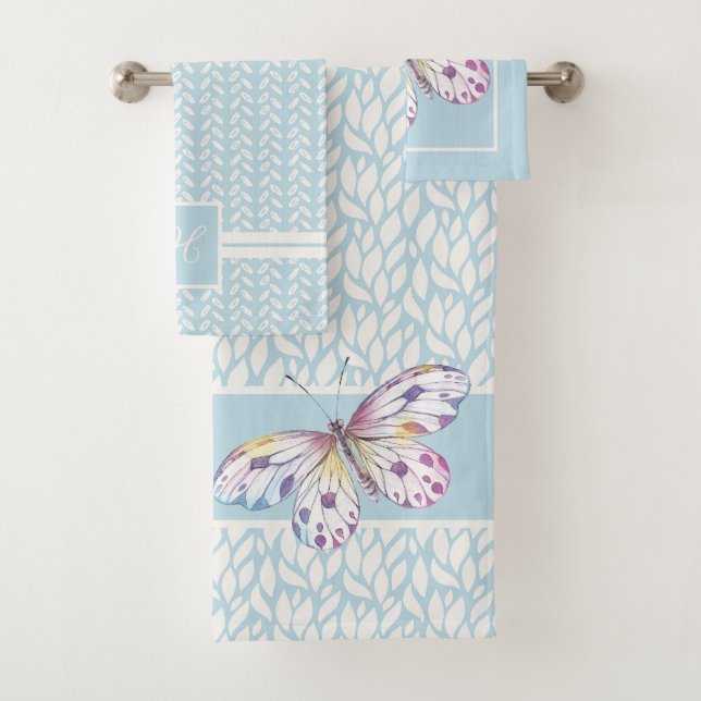 Aquarellfarben Schmetterling Blaues Muster Handtuc Badhandtuch Set (Insitu)