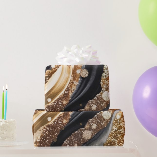 Aquarellfarben Schwarz & Gold Glitzer Agate Alkoho Geschenkpapier (Partygeschenke)