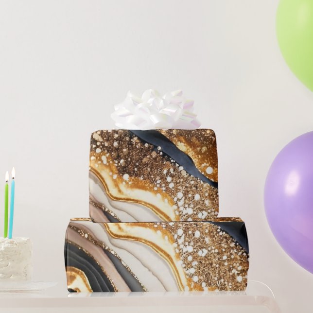 Aquarellfarben Schwarz & Gold Glitzer Agate Alkoho Geschenkpapier (Partygeschenke)