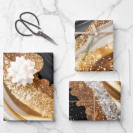 Aquarellfarben Schwarz & Gold Glitzer Agate Alkoho Geschenkpapier Set