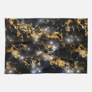 Aquarellfarben Schwarz und Gold Marmorgalaxie Geschirrtuch