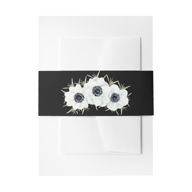 Aquarellfarben Schwarz-Weiß-Anemonen-Blüten Einladungsbanderole (Vorderseite Beispiel)