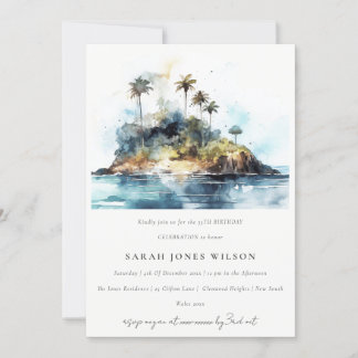 Aquarellfarben Seascape Palm Tree Island Geburtsta Einladung