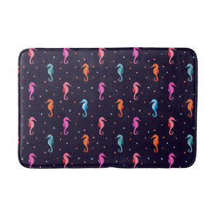 Aquarellfarben-Seepferde auf Navy Blue Pattern Badematte