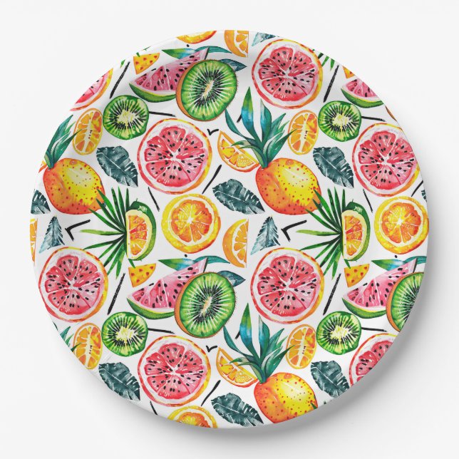 Aquarellfarben skizziert detailliertes Muster von  Pappteller (Vorderseite)