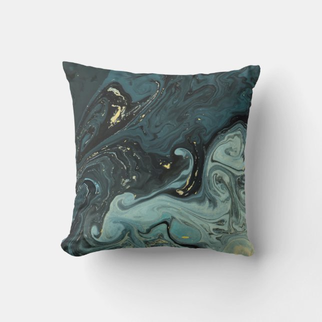 Aquarellfarben Slate Blue Water Swirl Kissen (Vorderseite)