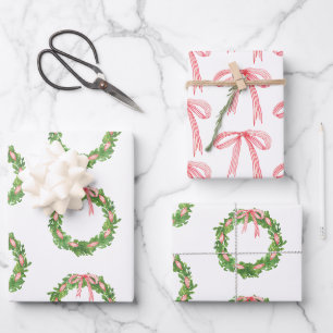 Aquarellfarben Strippenfarben Kranz Weihnachten Geschenkpapier Set