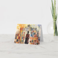 Aquarellfarben Student in Büchern leere Faltkarte