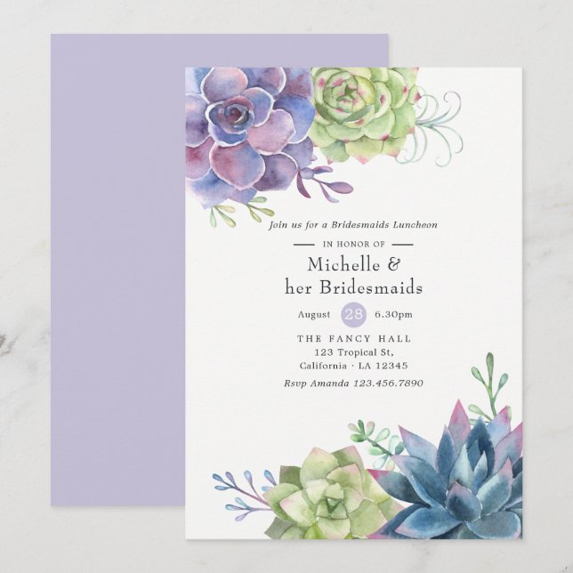 Aquarellfarben Succulents Wedding Bridesmaids Lunc Einladung (Vorne/Hinten)