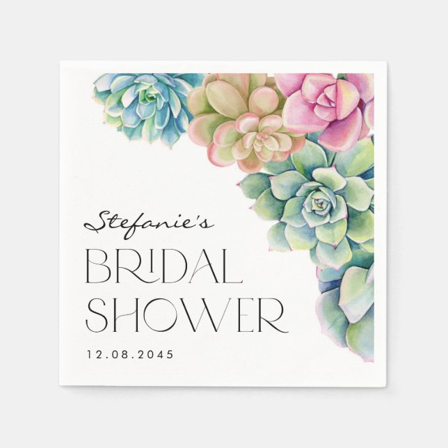 Aquarellfarben Succules SommerBrautparty Serviette (Vorderseite)