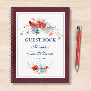 Aquarellfarben Sukkuläres Blumenbat Mitzvah Gästeb Notizbuch