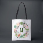 Aquarellfarben-Sukkulatur-Blumengranulat Tasche<br><div class="desc">Individuell gestaltbare Tasche mit Aquarellkissen und Kaktuskranz mit Blume Akzent Kranz. Diese blumenmonogramm Tottasche ist ein personalisiertes Geschenk.</div>