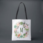 Aquarellfarben-Sukkulatur-Blumengranulat Tasche<br><div class="desc">Individuell gestaltbare Tasche mit Aquarellkissen und Kaktuskranz mit Blume Akzent Kranz. Diese blumenmonogramm Tottasche ist ein personalisiertes Geschenk.</div>