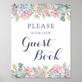 Aquarellfarben Sukkulente Blush Elegantes Gästebuc Poster