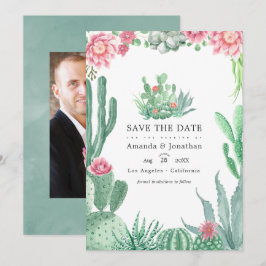 Aquarellfarben-Sukkulente Hochzeitsstichtel-Foto Save The Date