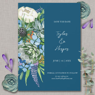 Aquarellfarben Sukkulentflora Bouquet Boho Wedding Save The Date