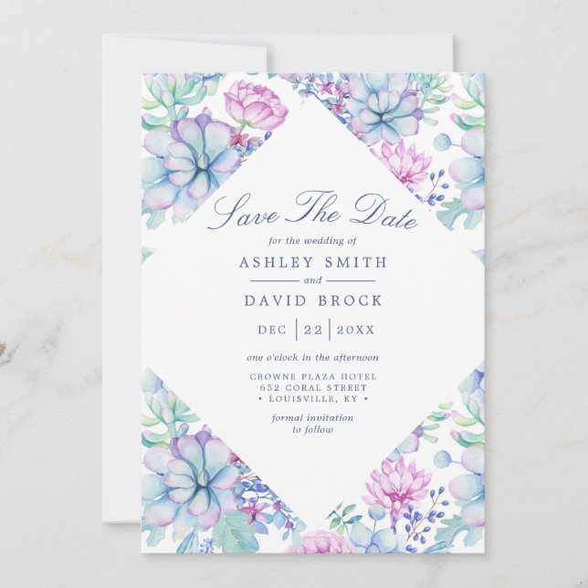 Aquarellfarben Sukkulturen Floral Boho Save the Da Save The Date (Vorderseite)