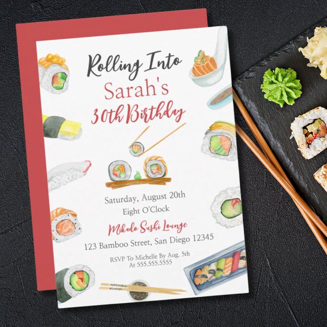 Aquarellfarben Sushi und Sashimi jedes Alter zum G Einladung (Von Creator hochgeladen)