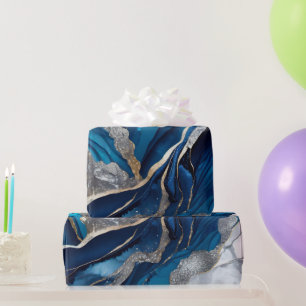 Aquarellfarben Tiefblau, Silber und Gold Alkohol T Geschenkpapier