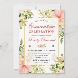 Aquarellfarben Tropische Blume Quinceanera Einladung