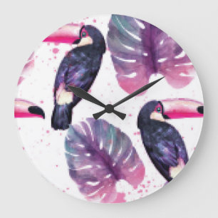 Aquarellfarben: Tropischer Ultra-Violet-Chic. Große Wanduhr