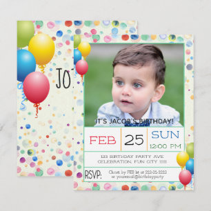 Aquarellfarben und Balloons Foto Geburtstagsparty Einladung