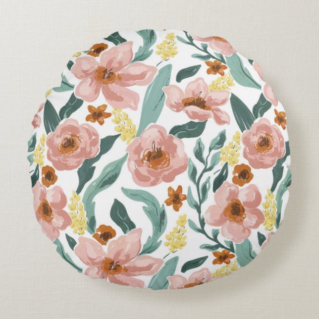 Aquarellfarben und Blumen Rundes Kissen (Vorderseite)